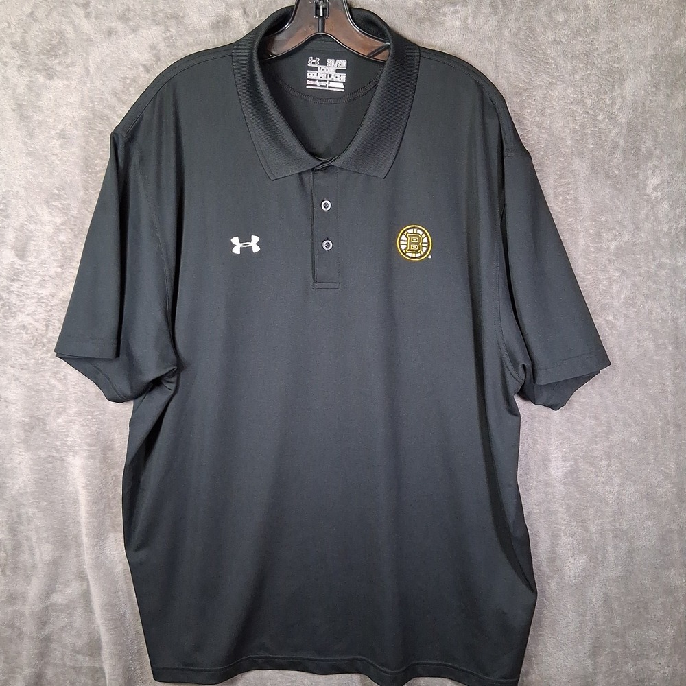 Under Armour Polo Shirt Men Size 2XL Black Boston Bruins Lose Fit Stretchable